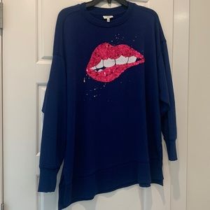 Valentine Sweatshirt with Hit Pink sequin lips and gold metallic details. Size M